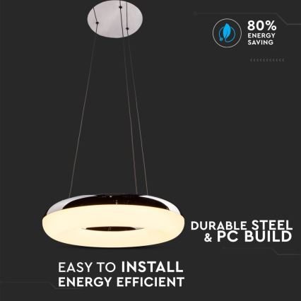  Κρεμαστό φωτιστικό οροφής LED LED/40W/230V 3000K διάμετρος 40 cm γυαλιστερό χρώμιο