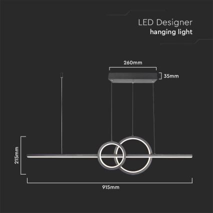  Κρεμαστό φωτιστικό οροφής LED LED/15W/230V 4000K 80 cm μαύρο