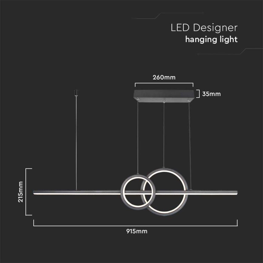  Κρεμαστό φωτιστικό οροφής LED LED/15W/230V 4000K 80 cm μαύρο