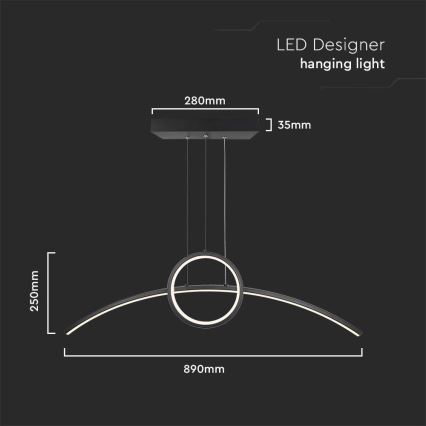  Κρεμαστό φωτιστικό οροφής LED LED/30W/230V 4000K 88 cm μαύρο