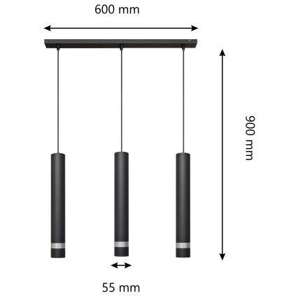  Κρεμαστό φωτιστικό οροφής LED TUBA 3xGU10/4,8W/230V μαύρο/γυαλιστερό χρώμιο