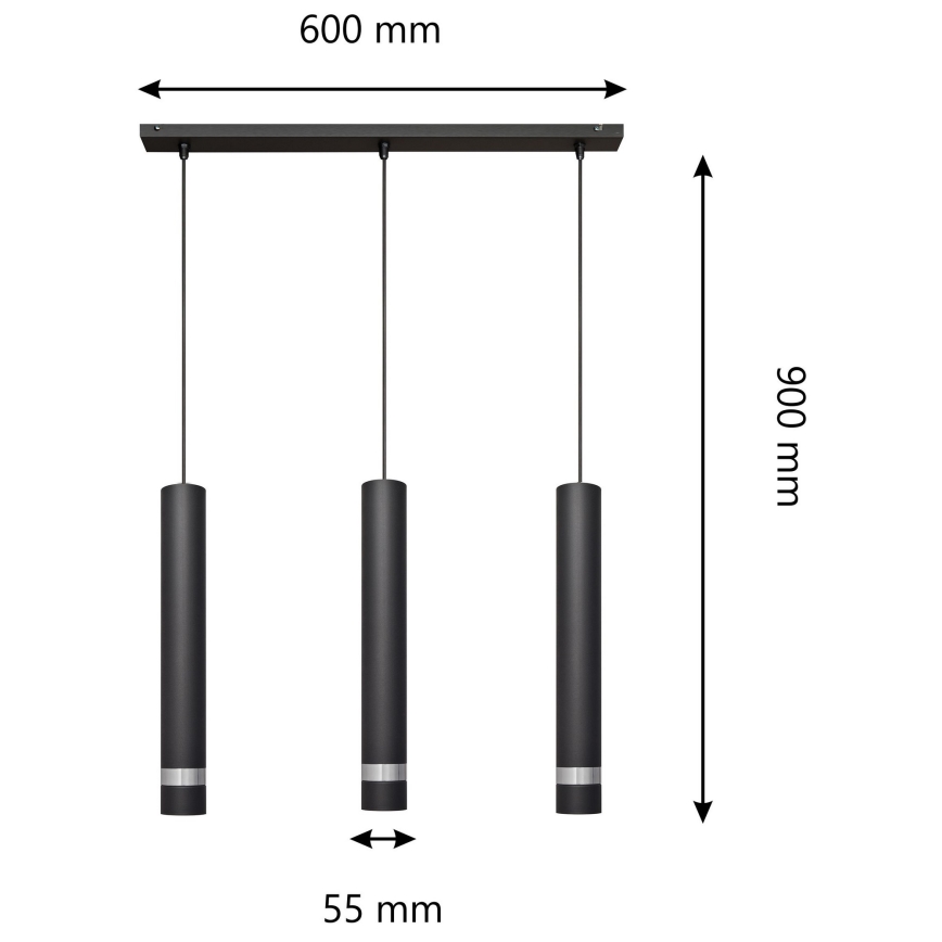  Κρεμαστό φωτιστικό οροφής LED TUBA 3xGU10/4,8W/230V μαύρο/γυαλιστερό χρώμιο