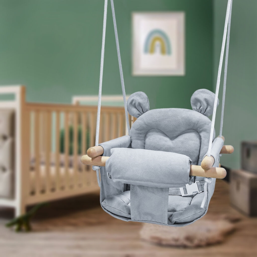 2Kids Toys - Παιδική κούνια υφασμάτινη γκρι/οξιά