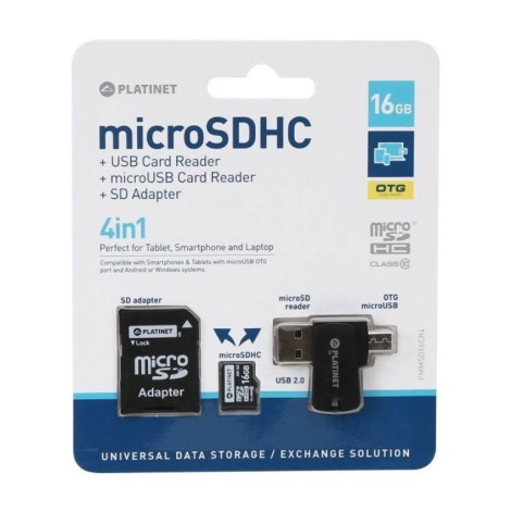 4σε1  MicroSDHC 16GB +  αντάπτορας SD + αναγνώστης MicroSD +  αντάπτορας OTG