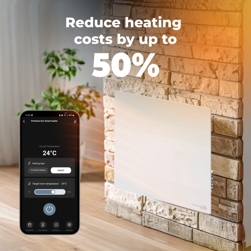 AENO - Έξυπνο ηλεκτρικό υπέρυθρο πάνελ 500W με χρονοδιακόπτη/θερμοστάτη Wi-Fi λευκό