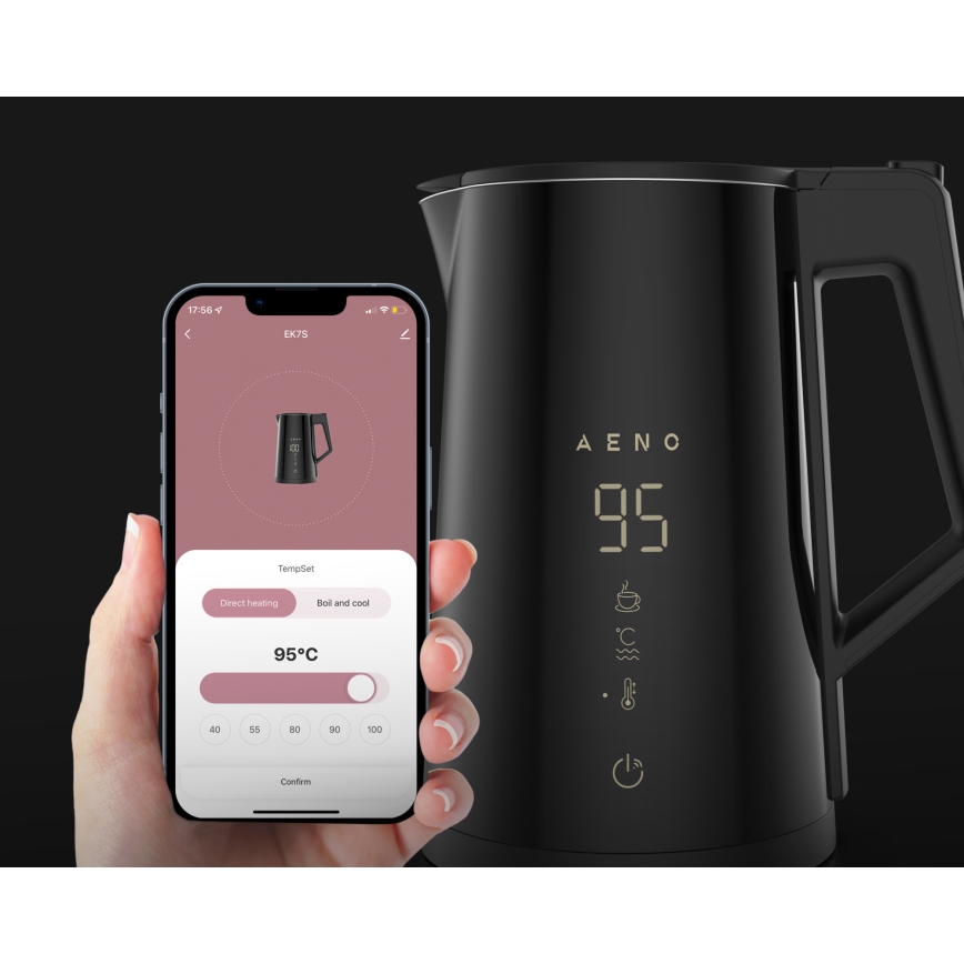 AENO - Έξυπνος βραστήρας με LED οθόνη 1,7 λτ 2200W/230V μαύρο