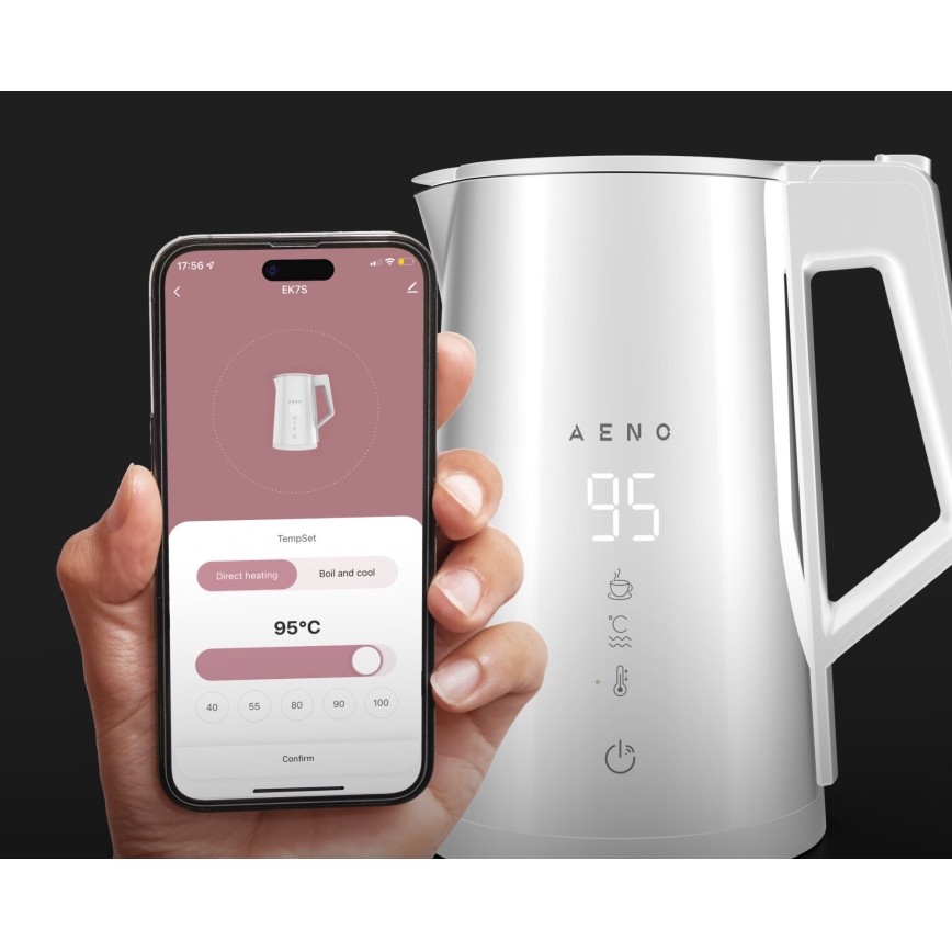 AENO - Έξυπνος βραστήρας νερού με οθόνη LED 1,7 λτ. 2200W/230V λευκός
