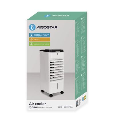 Aigostar - Air cooler 60W/230V λευκό/μαύρο + τηλεχειριστήριο