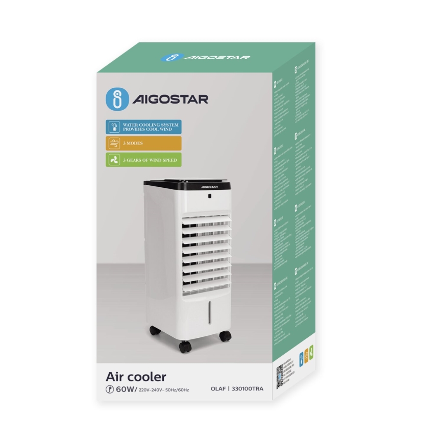 Aigostar - Air cooler 60W/230V λευκό/μαύρο + τηλεχειριστήριο