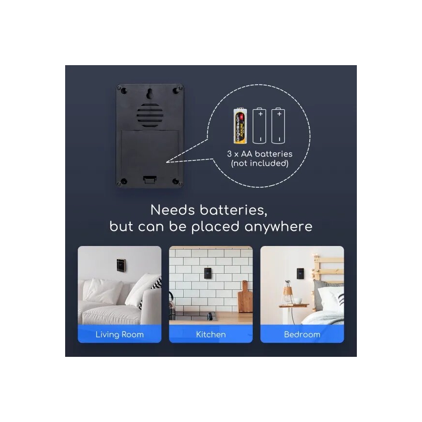 Aigostar - Ασύρματη κουδούνι 3xAA/12V IP44 μαύρο/χάλκινο