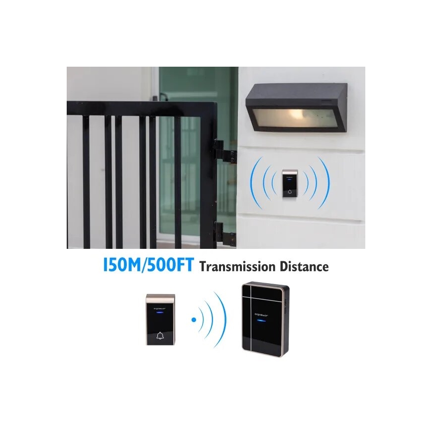 Aigostar - Ασύρματη κουδούνι 3xAA/12V IP44 μαύρο/χάλκινο