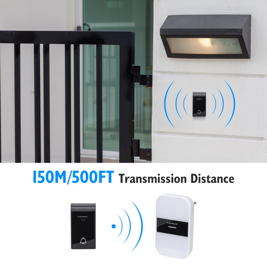 Aigostar - Ασύρματη κουδούνι πρίζας 230V/12V IP44 λευκό/μαύρο