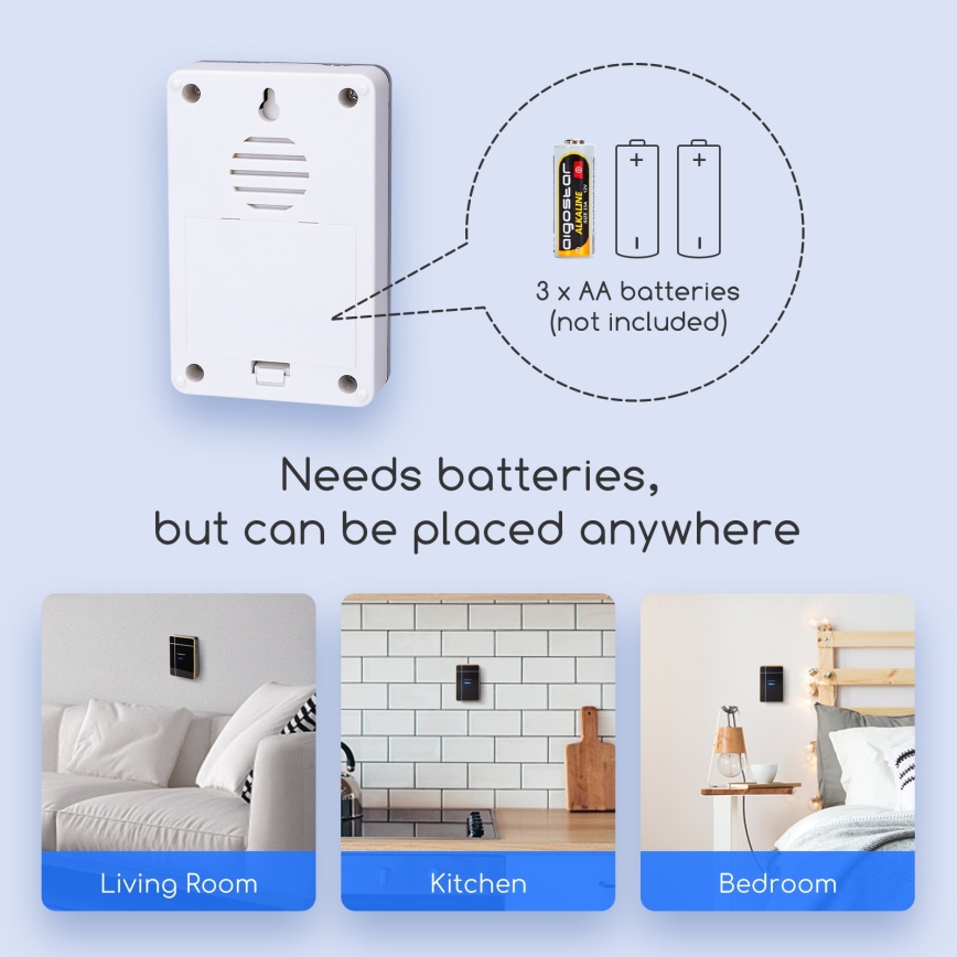 Aigostar - Ασύρματο κουδούνι 3xAA/12V IP44 ασημί