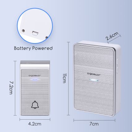 Aigostar - Ασύρματο κουδούνι 3xAA/12V IP44 ασημί