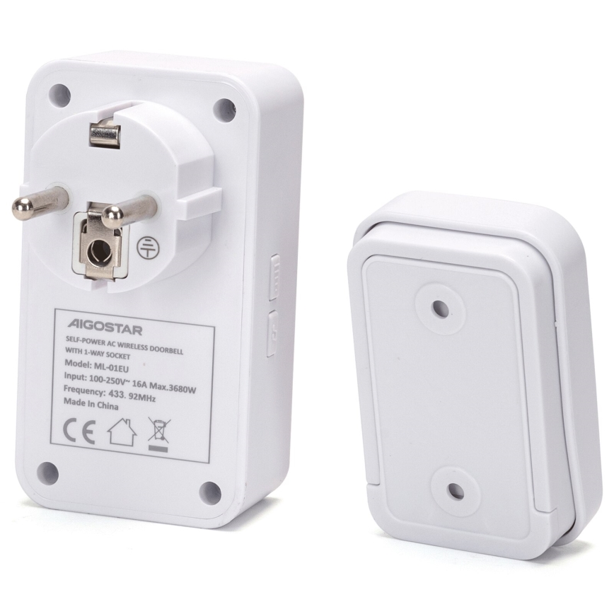 Aigostar - Ασύρματο κουδούνι πόρτας 1Z 230V IPX4 λευκό