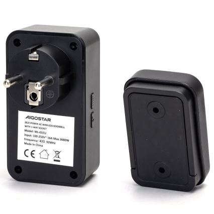 Aigostar - Ασύρματο κουδούνι πόρτας 1Z 230V IPX4 μαύρο
