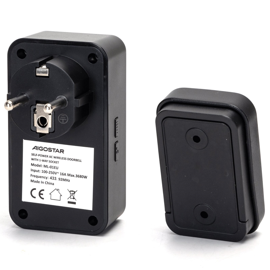 Aigostar - Ασύρματο κουδούνι πόρτας 1Z 230V IPX4 μαύρο