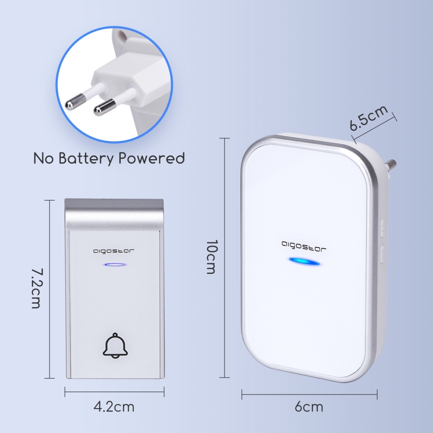 Aigostar - Ασύρματο κουδούνι για πρίζα 230V/12V IP44 λευκό