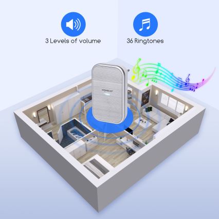 Aigostar - Ασύρματο κουδούνι για πρίζα 230V/12V IP44, ασημί