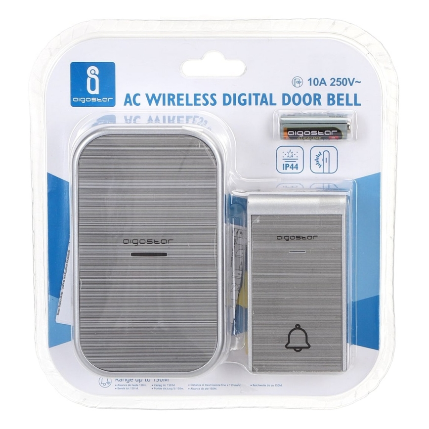 Aigostar - Ασύρματο κουδούνι για πρίζα 230V/12V IP44, ασημί