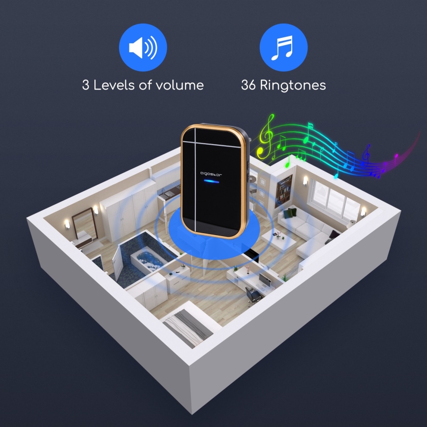 Aigostar - Ασύρματο κουδούνι για πρίζα 230V/12V IP44 μαύρο
