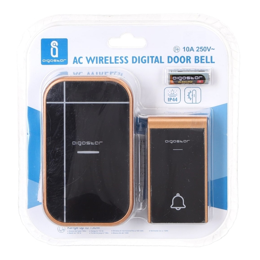 Aigostar - Ασύρματο κουδούνι για πρίζα 230V/12V IP44 μαύρο