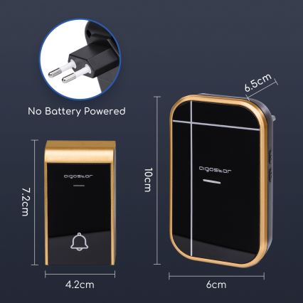 Aigostar - Ασύρματο κουδούνι για πρίζα 230V/12V IP44 μαύρο