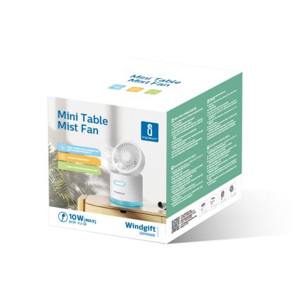 Aigostar - RGB Ασύρματος μίνι επιτραπέζιος ανεμιστήρας  με υγραντήρα 10W/5V λευκό