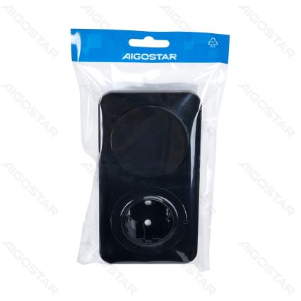 Aigostar - Απλός διακόπτης αρ. 5 και πρίζα SCHUKO 230V με πλαίσιο, μαύρο