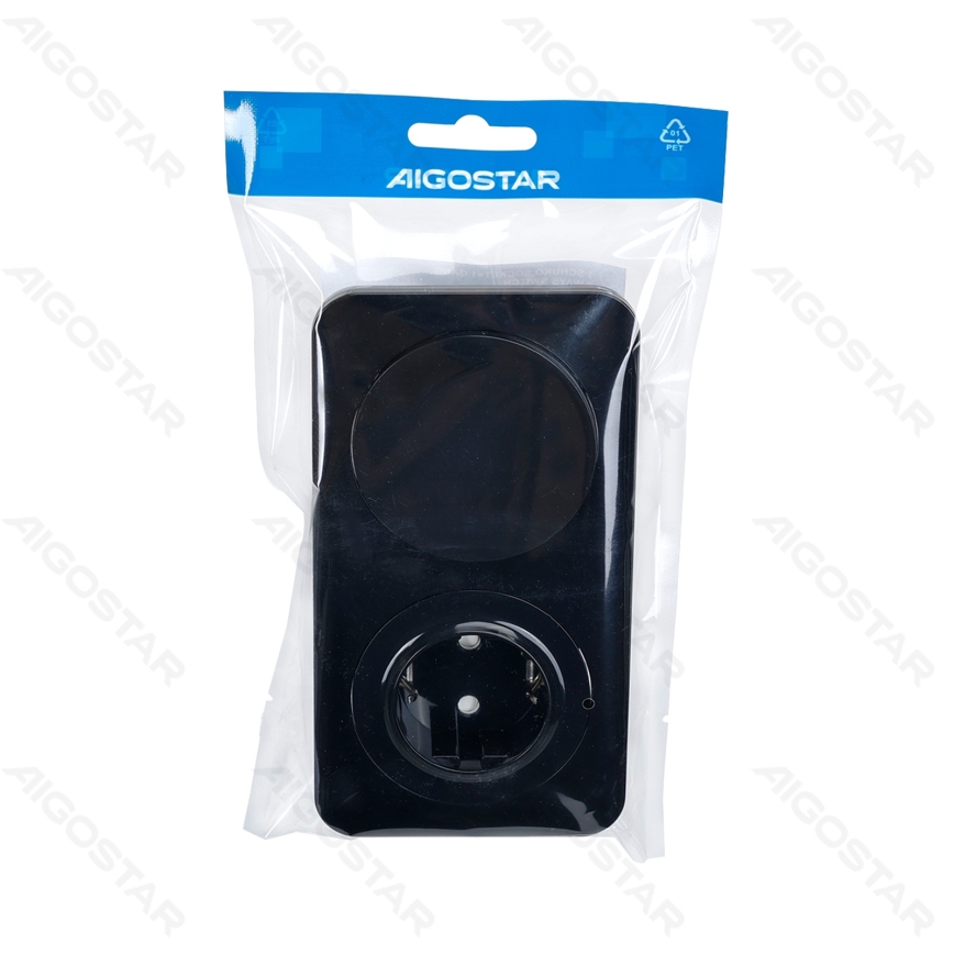 Aigostar - Απλός διακόπτης αρ. 5 και πρίζα SCHUKO 230V με πλαίσιο, μαύρο