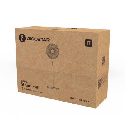 Aigostar - Επιδαπέδιος ανεμιστήρας 2 σε 1 45W/230V 110 cm λευκός