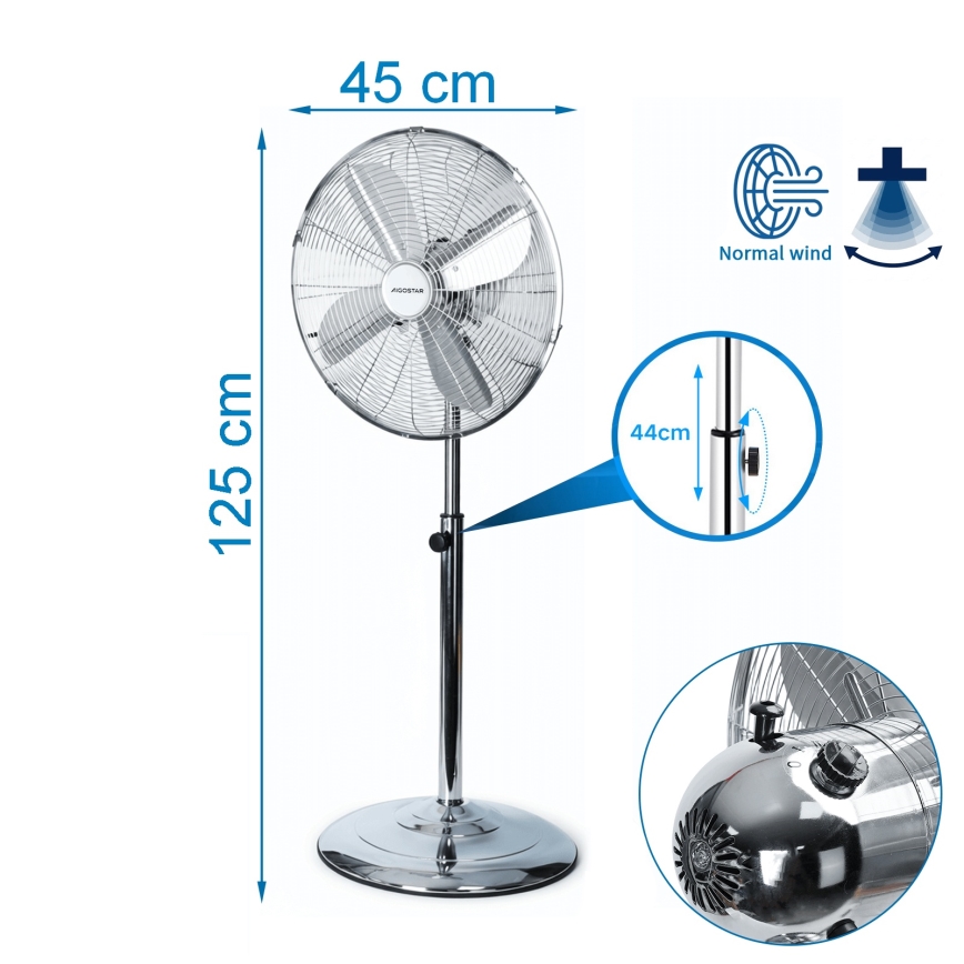 Aigostar - Ανεμιστήρας δαπέδου 50W/230V, διάμ. 45 εκ., χρωμέ