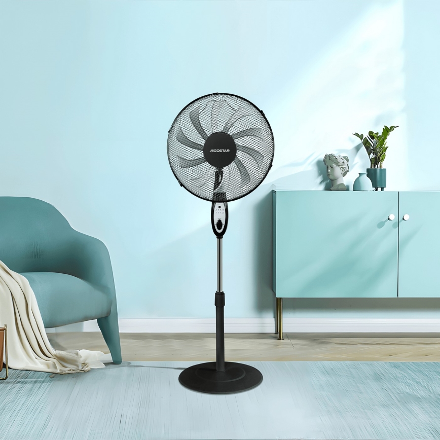 Aigostar - Ανεμιστήρας δαπέδου 55W/230V 130 cm μαύρος + τηλεχειριστήριο