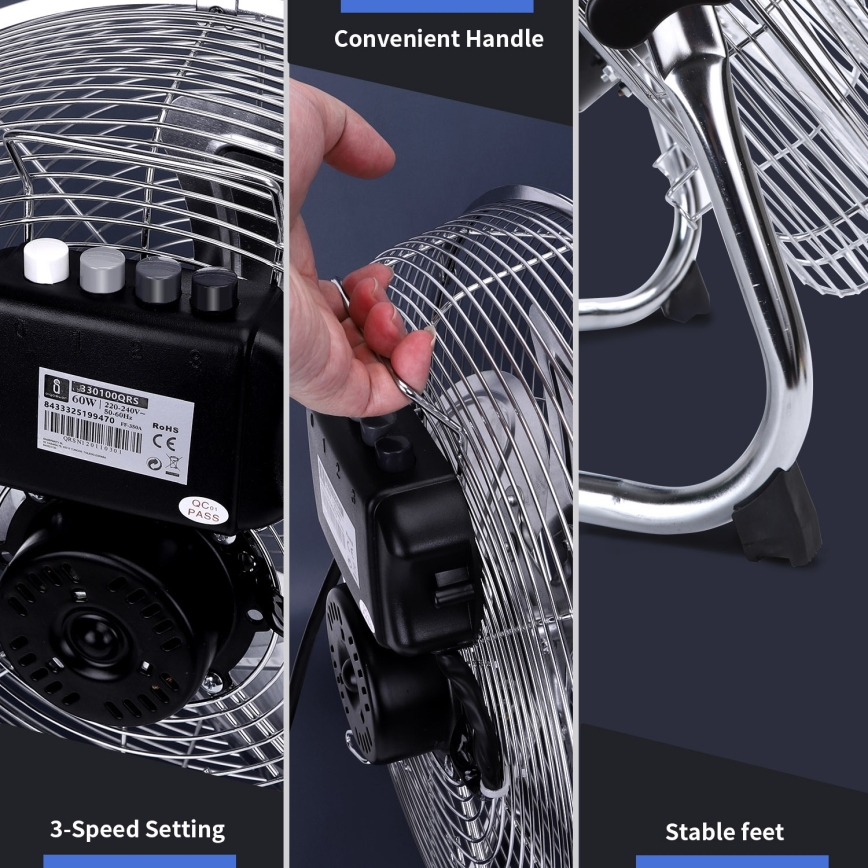 Aigostar - Ανεμιστήρας δαπέδου 60W/230V 44,5 cm γυαλιστερό χρώμιο