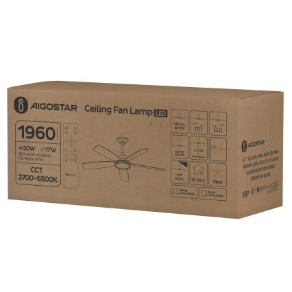 Aigostar - Ανεμιστήρας οροφής LED Dimmable LED/20W/230V 2700-6500K 132cm λευκό/μπεζ + τηλεχειριστήριο