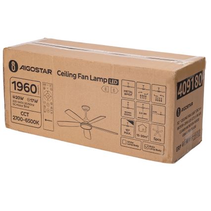 Aigostar - Ανεμιστήρας οροφής LED Dimmable LED/20W/230V 2700-6500K 132cm μπεζ + τηλεχειριστήριο