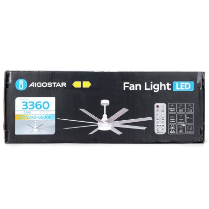 Aigostar - Ανεμιστήρας οροφής LED Dimmable LED/24W/230V 2700-6500K διάμετρος 165 cm + τηλεχειριστήριο λευκό
