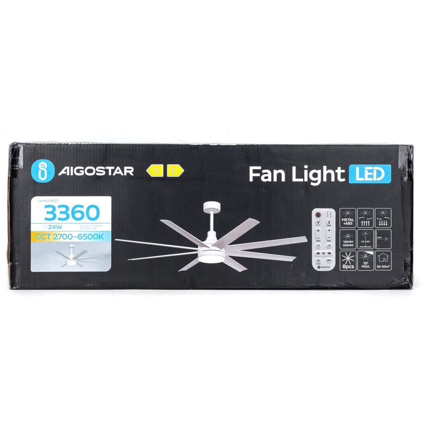 Aigostar - Ανεμιστήρας οροφής LED Dimmable LED/24W/230V 2700-6500K διάμετρος 165 cm + τηλεχειριστήριο λευκό