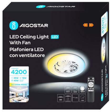 Aigostar - Ανεμιστήρας οροφής LED Dimmable LED/40W/230V 2700-6500K διάμετρος 49 cm + τηλεχειριστήριο λευκό