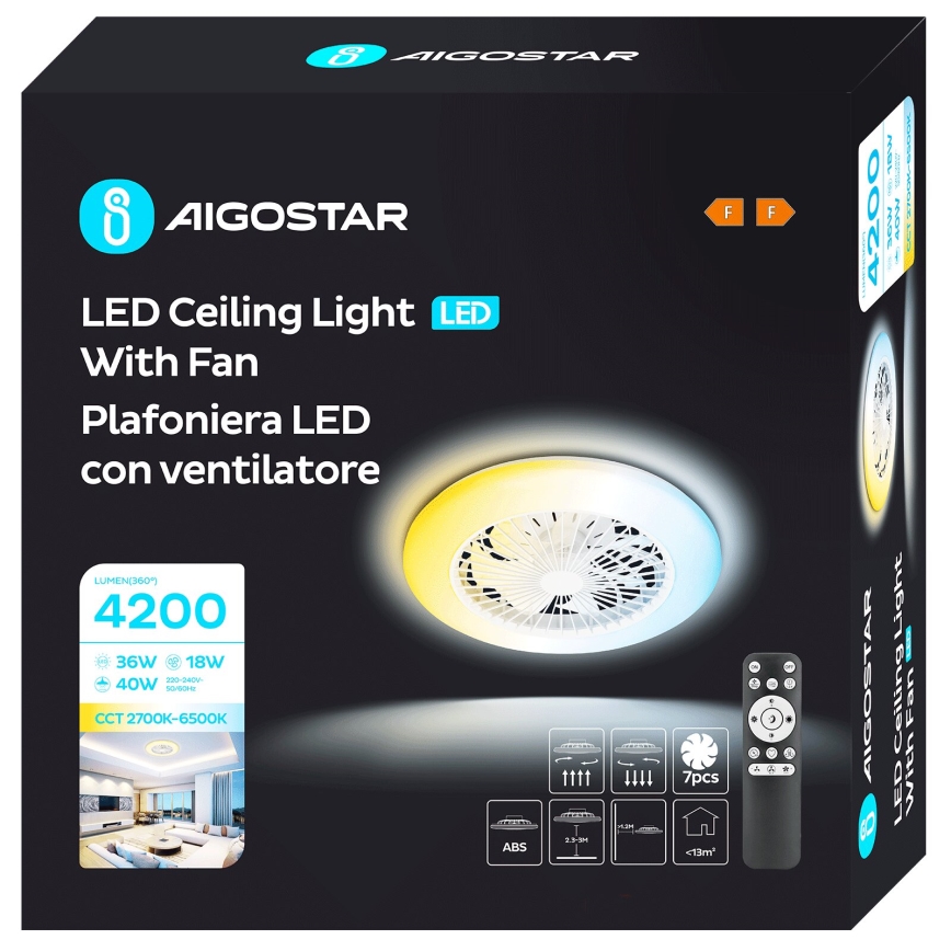 Aigostar - Ανεμιστήρας οροφής LED Dimmable LED/40W/230V 2700-6500K διάμετρος 49 cm + τηλεχειριστήριο λευκό