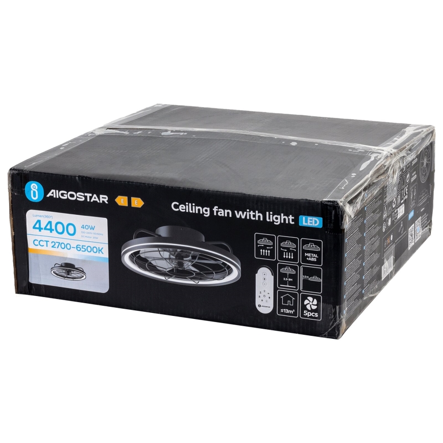 Aigostar - Ανεμιστήρας οροφής LED Dimmable LED/40W/230V 2700-6500K διάμετρος 48 cm + τηλεχειριστήριο μαύρο