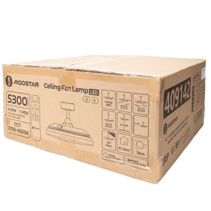 Aigostar - Ανεμιστήρας οροφής LED Dimmable LED/50W/230V 2700-6500K 106cm μαύρο + τηλεχειριστήριο