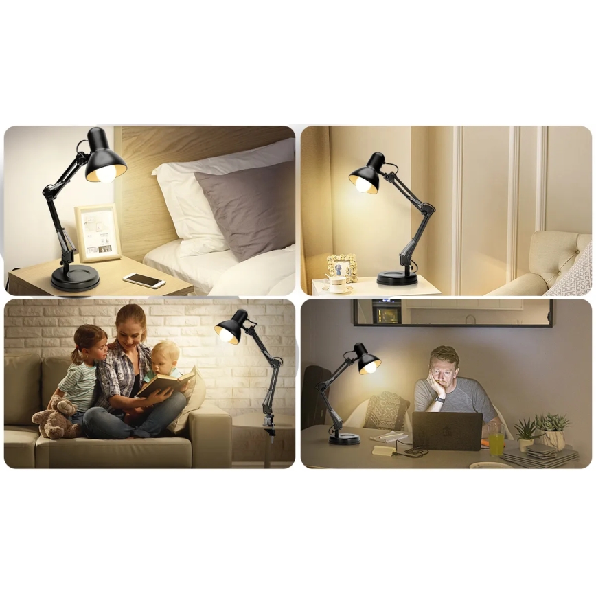 Aigostar - Eπιτραπέζια λάμπα 2σε1 1xE27/40W/230V μαύρο