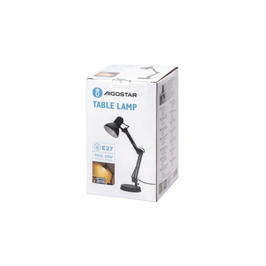 Aigostar - Eπιτραπέζια λάμπα 2σε1 1xE27/40W/230V μαύρο