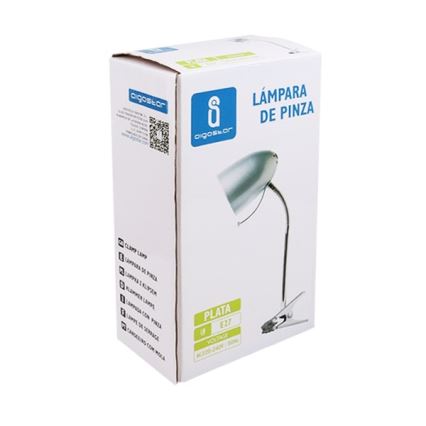 Aigostar -  Eπιτραπέζια λάμπα με κλιπ 1xE27/11W/230V ασημί/γυαλιστερό χρώμιο