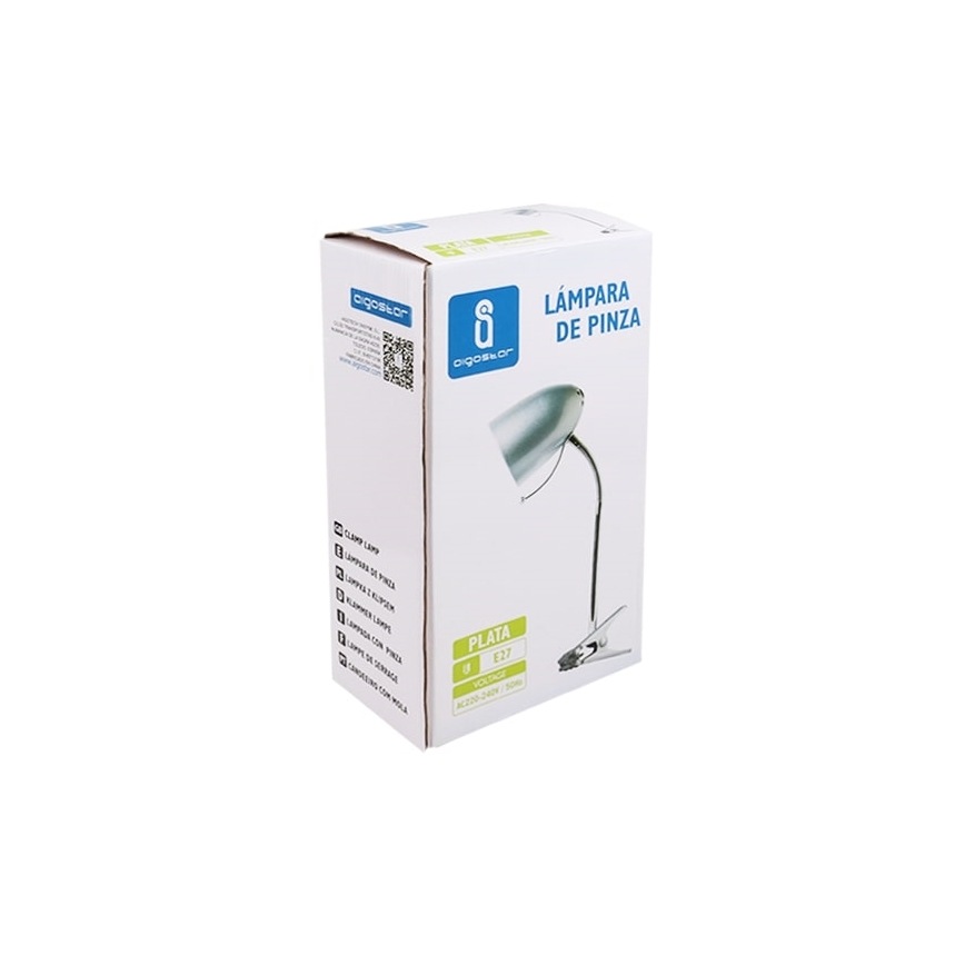 Aigostar -  Eπιτραπέζια λάμπα με κλιπ 1xE27/11W/230V ασημί/γυαλιστερό χρώμιο