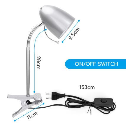 Aigostar -  Eπιτραπέζια λάμπα με κλιπ 1xE27/11W/230V ασημί/γυαλιστερό χρώμιο
