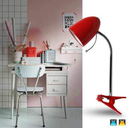 Aigostar - Eπιτραπέζια λάμπα με κλιπ 1xE27/11W/230V κόκκινο/γυαλιστερό χρώμιο