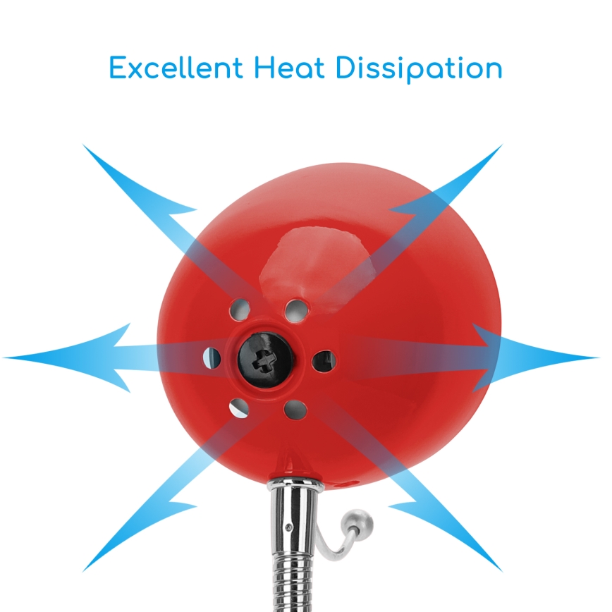 Aigostar - Eπιτραπέζια λάμπα με κλιπ 1xE27/11W/230V κόκκινο/γυαλιστερό χρώμιο