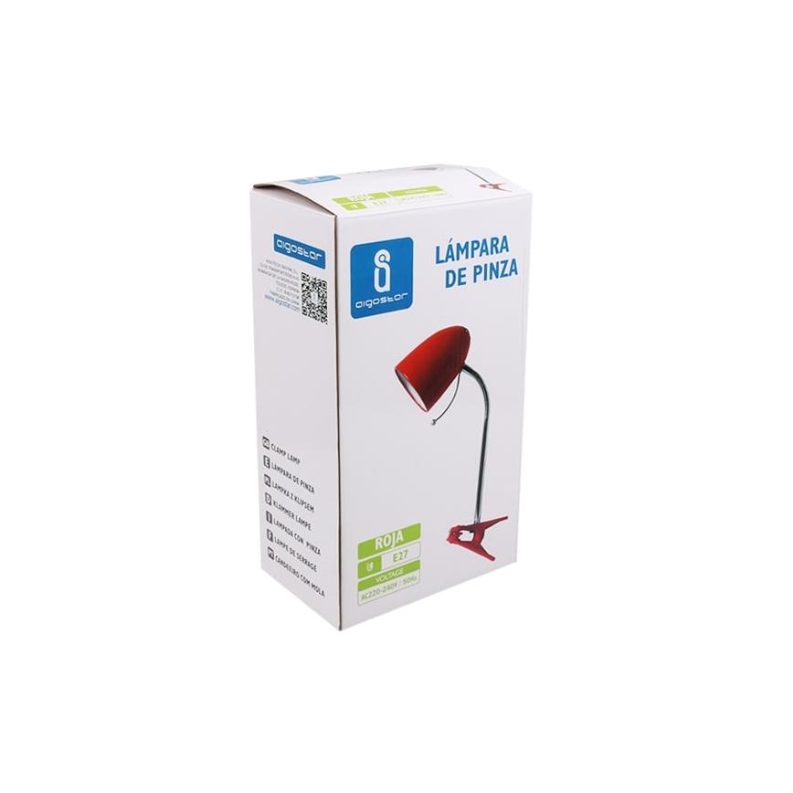 Aigostar - Eπιτραπέζια λάμπα με κλιπ 1xE27/11W/230V κόκκινο/γυαλιστερό χρώμιο